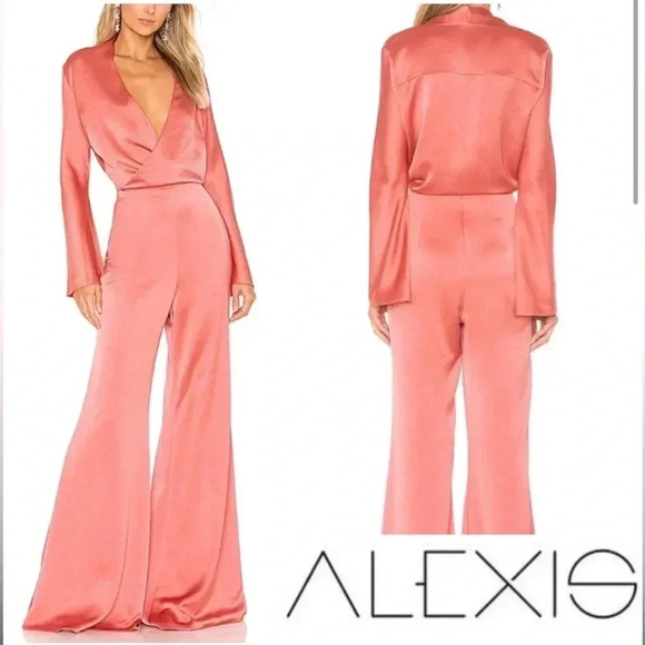 Alexis Raine Jumpsuit ​/​ Mono largo satinado color Salmón Large - Picture 1 of 10